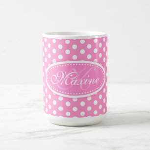 Polka dot pattern pink & white mug