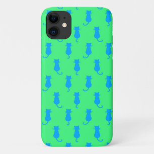 Polka Dot Pattern Pop Art Cat In Blue and Lime iPhone 11 Case
