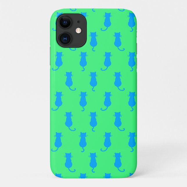Polka Dot Pattern Pop Art Cat In Blue and Lime Case-Mate iPhone Case (Back)
