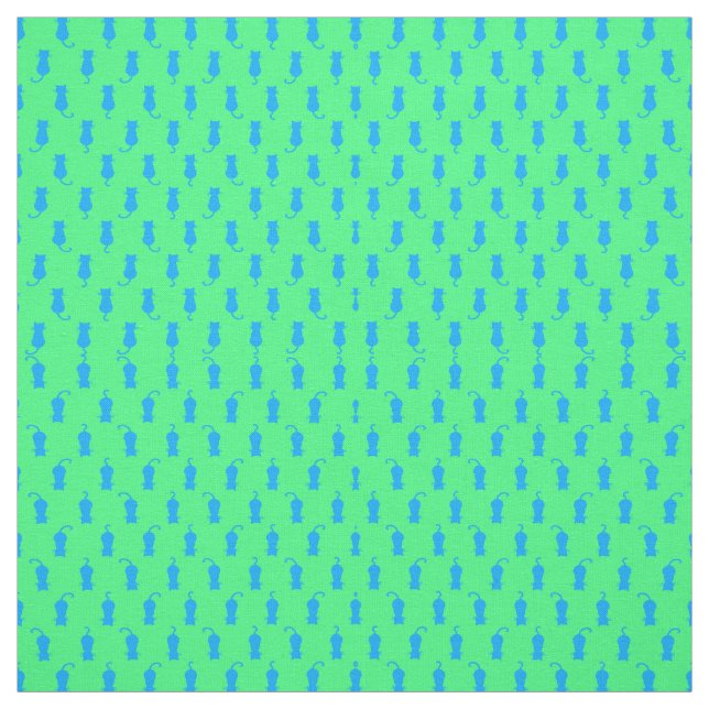 Polka Dot Pattern Pop Art Cat In Blue and Lime Fabric (Swatch)