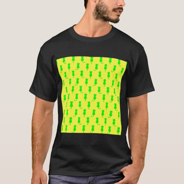 Polka Dot Pattern Pop Art Cat In Lime and Yellow T-Shirt (Front)