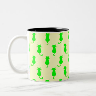 Polka Dot Pattern Pop Art Cat In Lime and Yellow Two-Tone Coffee Mug