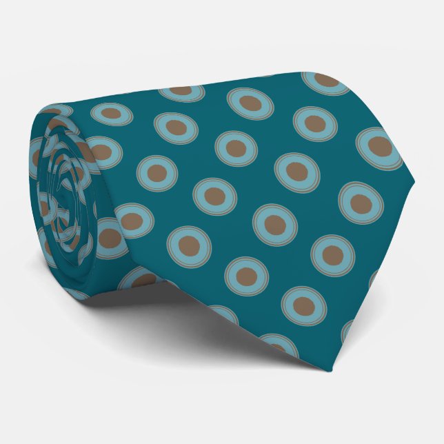 Polka Dot Pattern - Teal Blue Brown Tie (Rolled)