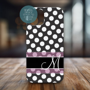 Polka Dot Pattern with Monogram - Pink and Black iPhone 15 Case