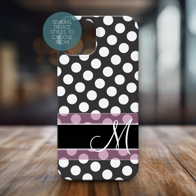 Polka Dot Pattern with Monogram - Pink and Black Case-Mate iPhone Case (Personalized Phone Case with Monogram)