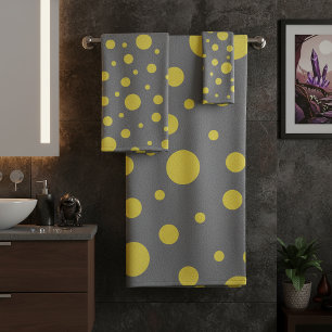 Polka Dot Pattern Yellow Gray Bath Towel Set