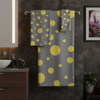 Polka Dot Pattern Yellow Gray Bath Towel Set