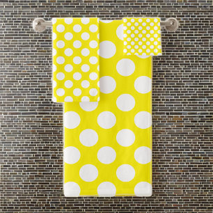 Polka Dot Pattern Yellow: Large white  Bath Towel Set