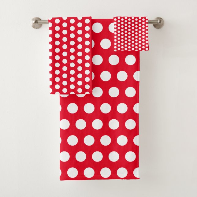 Polka Dot Patterns Red White Modern Cute Colourful Bath Towel Set (Insitu)