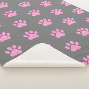 Polka Dot Paw Prints On Grey Sherpa Blanket
