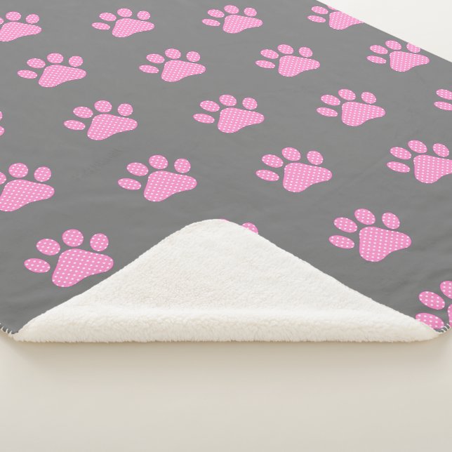 Polka Dot Paw Prints On Grey Sherpa Blanket (3/4)