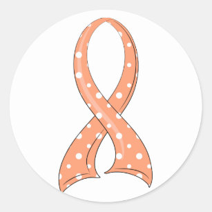 Polka Dot Peach Ribbon Endometrial Cancer Classic Round Sticker