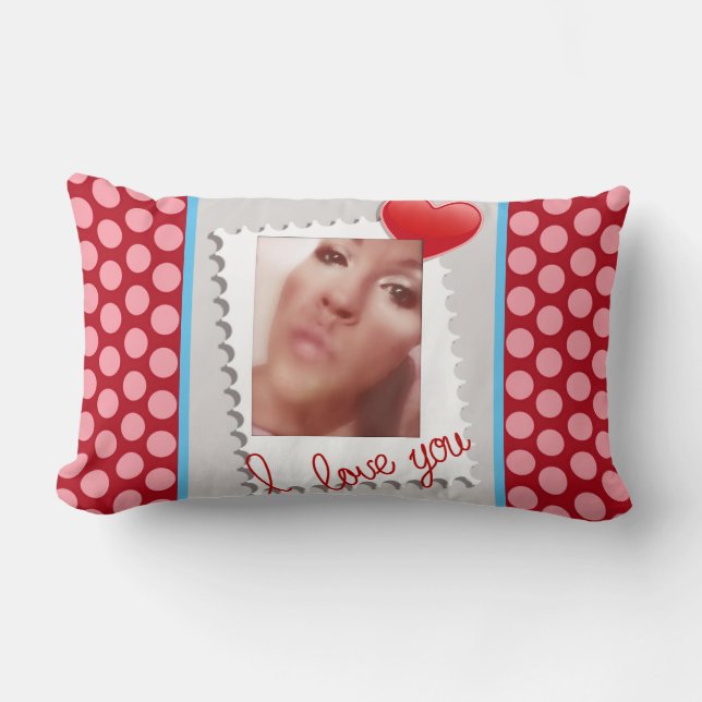 Polka Dot Personalised Valentines Day Photo Lumbar Cushion (Front)