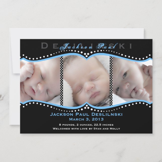 Polka Dot Photo Birth Announcement (Front)
