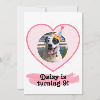 Polka Dot Photo Birthday with pink brush Invitation