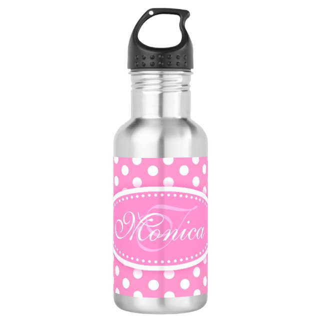 Polka dot pink and white drinks bottle (Front)
