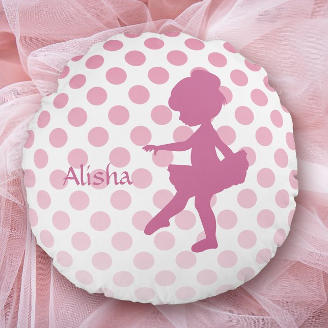 Polka Dot Pink Ballerina Personalised Round Cushion (Creator Uploaded)