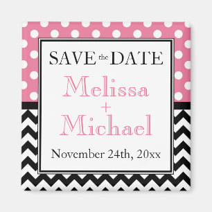 Polka Dot Pink & Chevron Save the Date Magnet