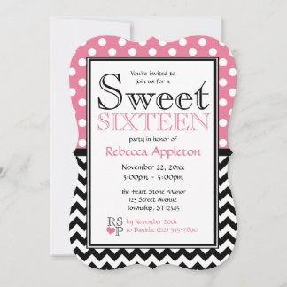 Polka Dot Pink & Chevron Sweet Sixteen Invitations