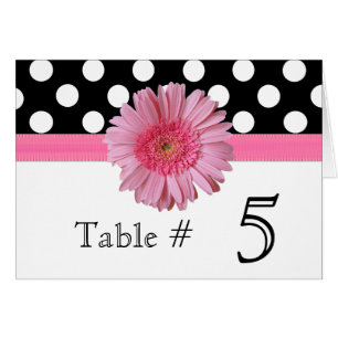 Polka Dot & Pink Gerber Daisy Wedding Table Number