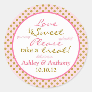 Polka Dot Pink Gold White Candy Buffet Stickers