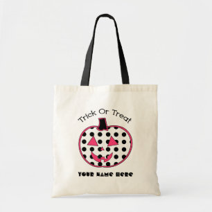 Polka Dot & Pink  Jack O Lantern Trick Or Treat Tote Bag