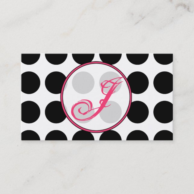 Polka Dot / Pink  Monogram Fashion Business Card (Front)