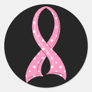 Polka Dot Pink Ribbon Breast Cancer Classic Round Sticker