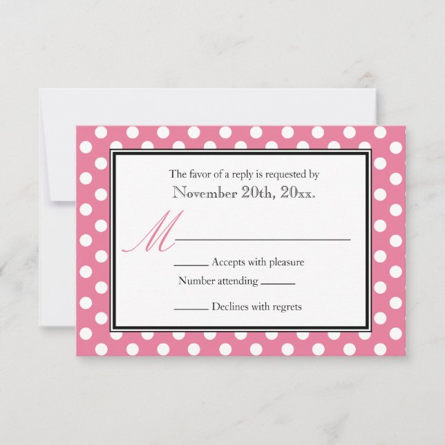Polka Dot Pink & White RSVP Reply Cards (Front)