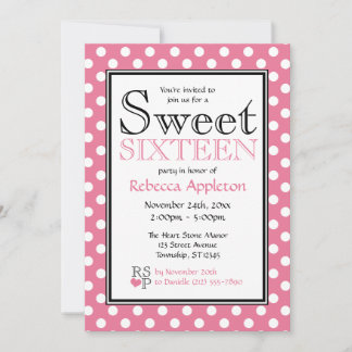 Polka Dot Pink & White Sweet Sixteen Invitations