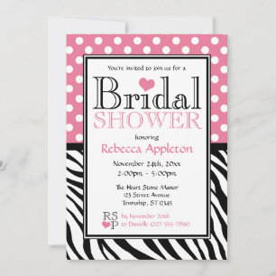 Polka Dot Pink & Zebra Print Bridal Shower Invitation