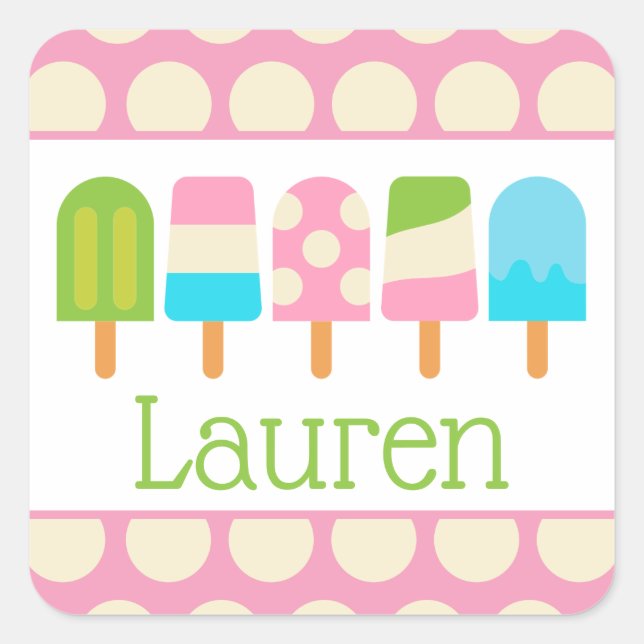 Polka Dot Popsicle Personalised Stickers (Front)