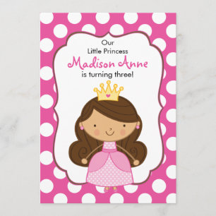 Polka Dot Princess Birthday Invitation Brunette