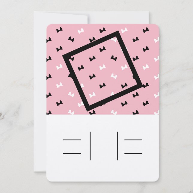 Polka dot puffy bows invitation with lines (Front)