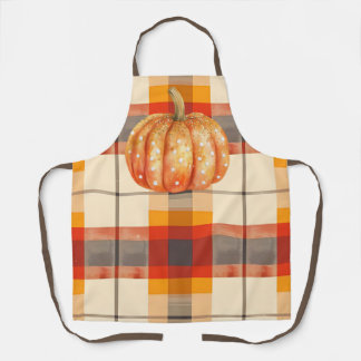 Polka dot pumpkin on plaid fall apron
