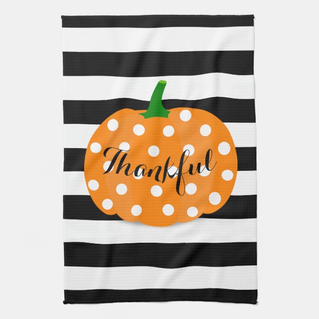 Polka Dot Pumpkin Thanksgiving Kitchen Towel (Vertical)