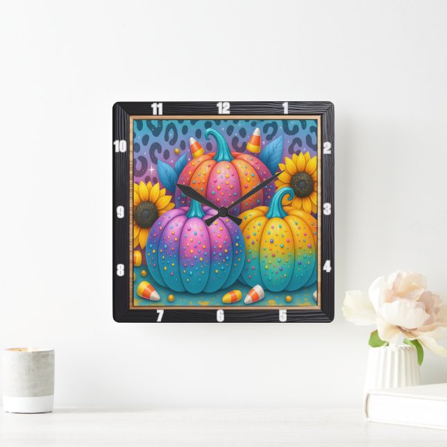Polka Dot Pumpkins Fall Festival  Square Wall Clock (Home)