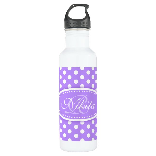 Polka dot purple and white drinks bottle (Front)