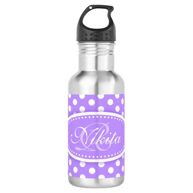 Polka dot purple and white drinks bottle (Front)