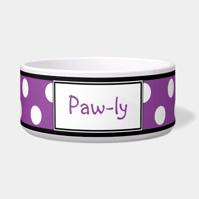Polka Dot Purple Personalised Dog Bowl (Front)