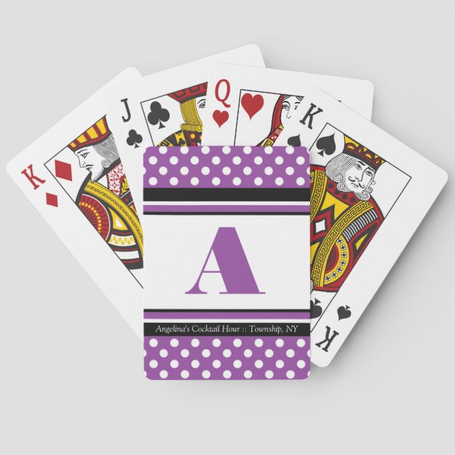 Polka Dot Purple Personalised Playing Cards (Back)