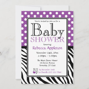 Polka Dot Purple & Zebra Print Baby Shower Invitation