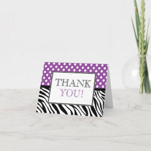 Polka Dot Purple & Zebra Print Thank You Card