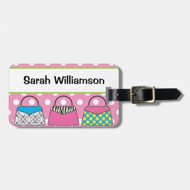Polka Dot Purse Handbag Luggage Tag (Front Horizontal)