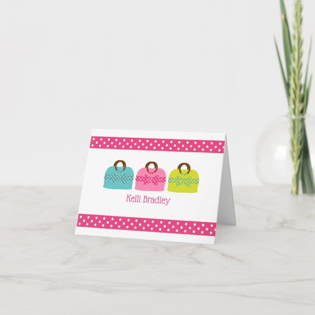 Polka Dot Purses Personalised Folded Note Cards (Front)