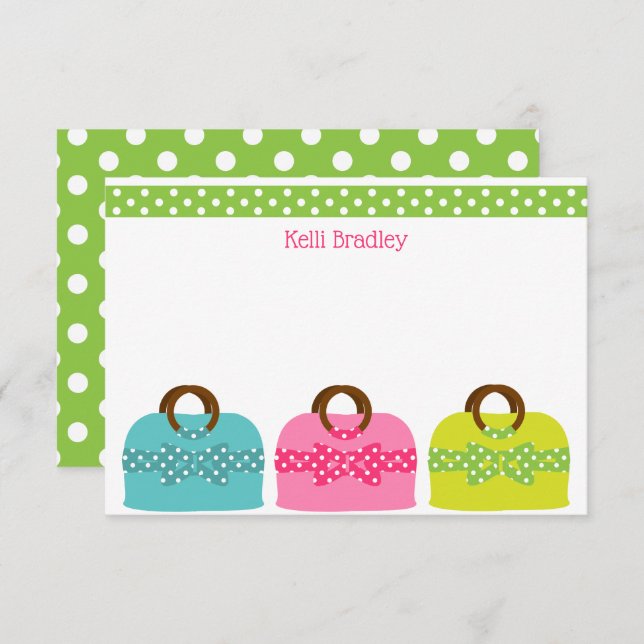 Polka Dot Purses Personalised Note Cards (Front/Back)