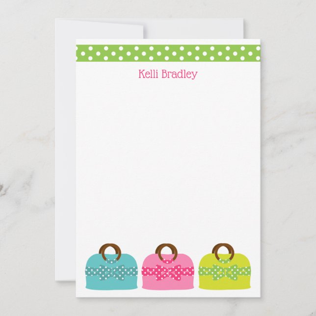 Polka Dot Purses Personalised Note Cards (Front)