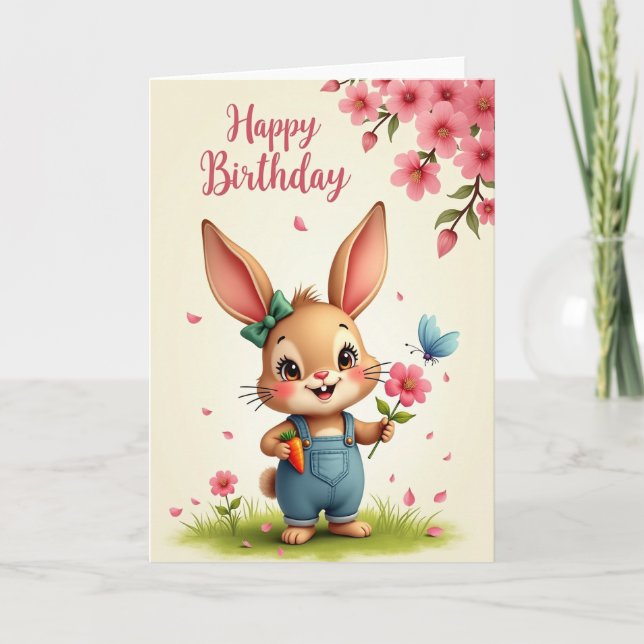 Polka Dot Rabbit Blossom Card (Front)