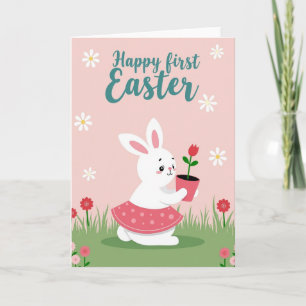 Polka Dot Rabbit Flower Card