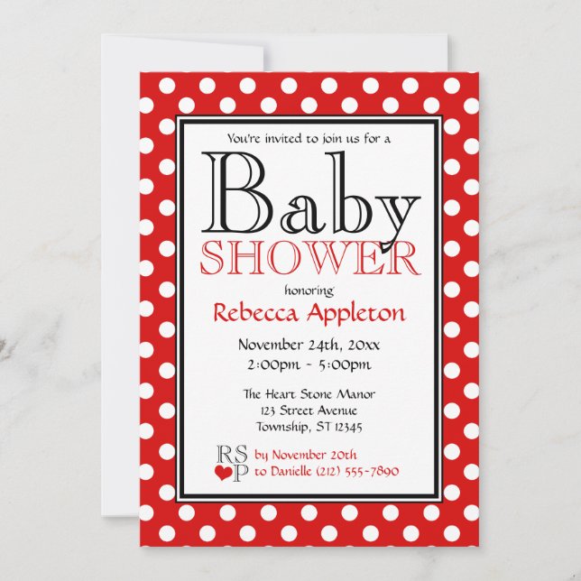 Polka Dot Red Baby Shower Invitations (Front)